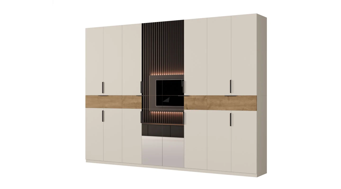 Nowoczesna szafa 270x240 cm biel dąb carpenter whisky lustro – Arvion | eMeblast