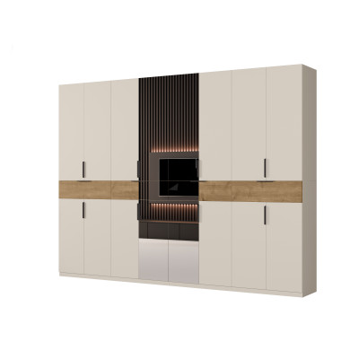 Nowoczesna szafa z dużą przestrzenią do przechowywania 270x240 cm z lustrem biel / dąb carpenter whisky – Arvion