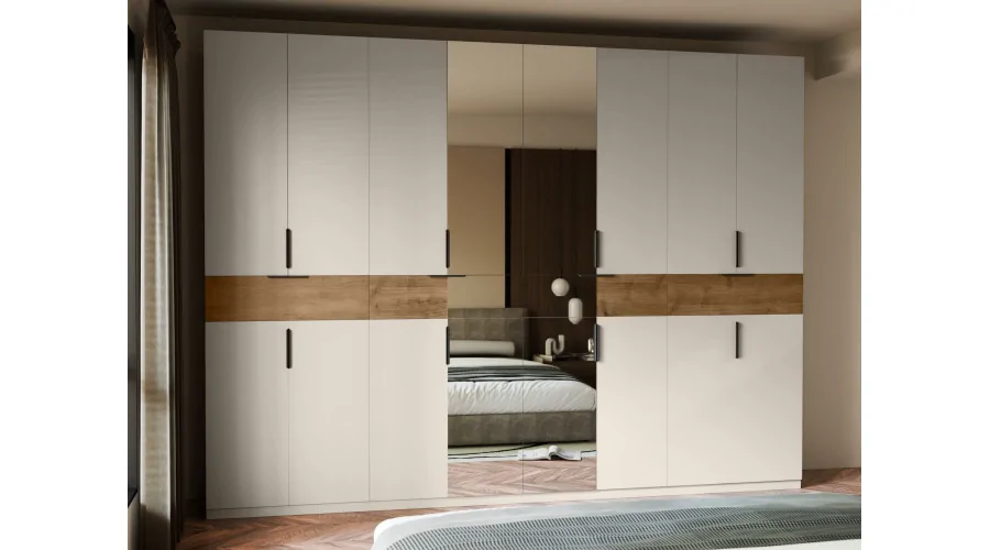 Nowoczesna szafa 270x240 cm biel dąb carpenter whisky lustro – Arvion | eMeblast