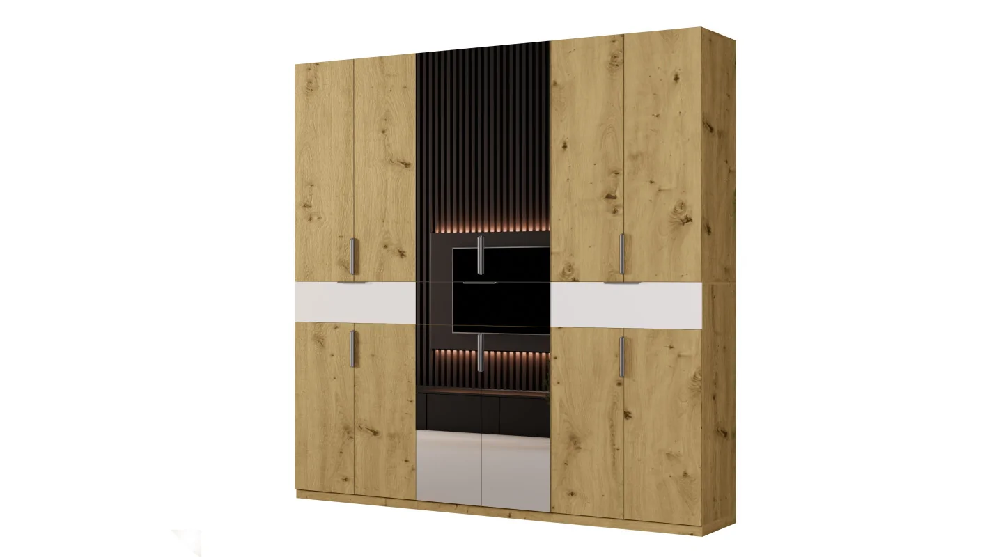 Nowoczesna szafa 270x240 cm dąb artisan biel lustro – Arvion | eMeblast