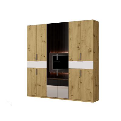 Nowoczesna szafa z dużą przestrzenią do przechowywania 270x240 cm z lustrem dąb artisan / biel – Arvion