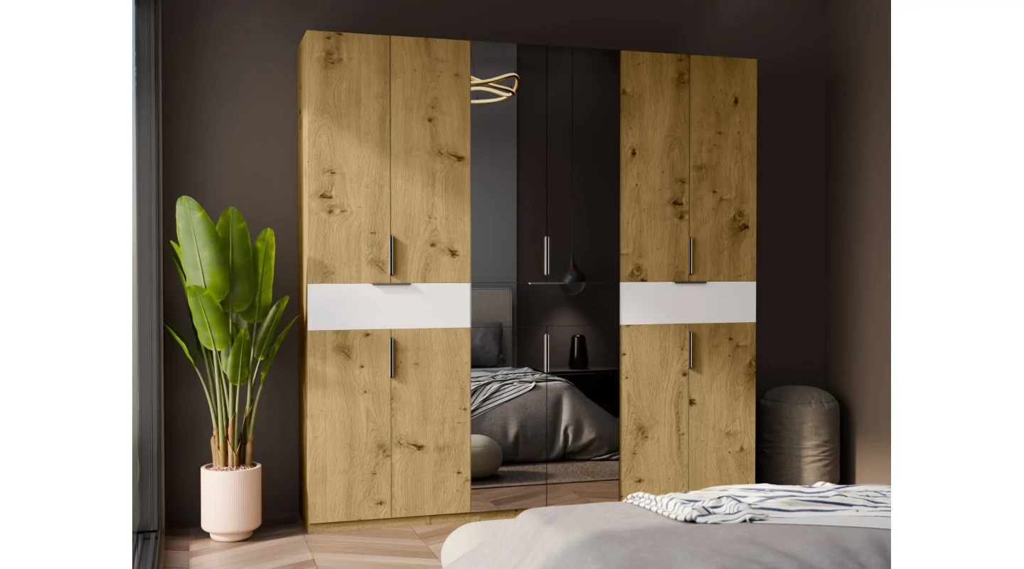 Nowoczesna szafa 270x240 cm dąb artisan biel lustro – Arvion | eMeblast
