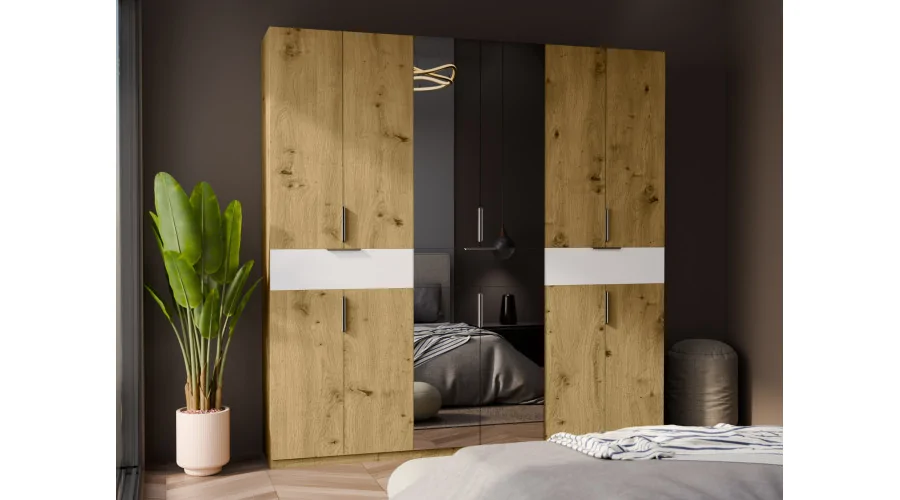 Nowoczesna szafa 270x240 cm dąb artisan biel lustro – Arvion | eMeblast
