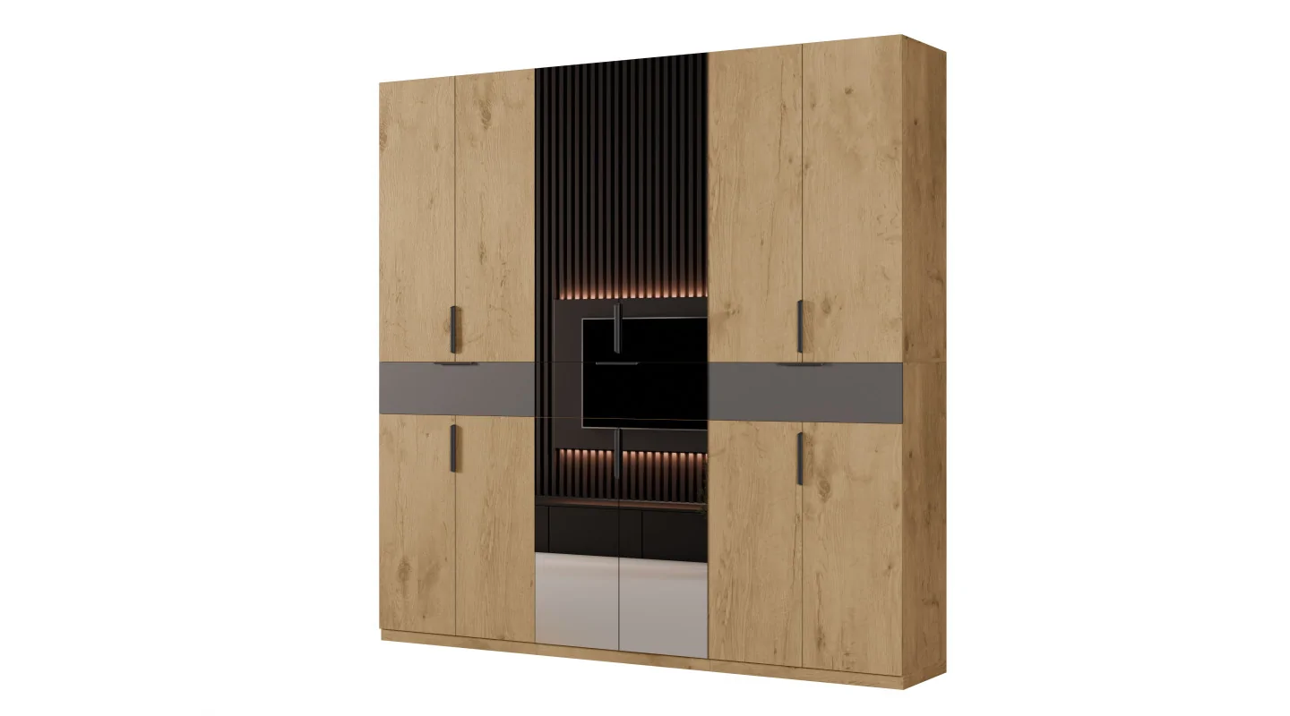 Nowoczesna szafa 270x240 cm dąb lancelot szary grafit lustro – Arvion | eMeblast