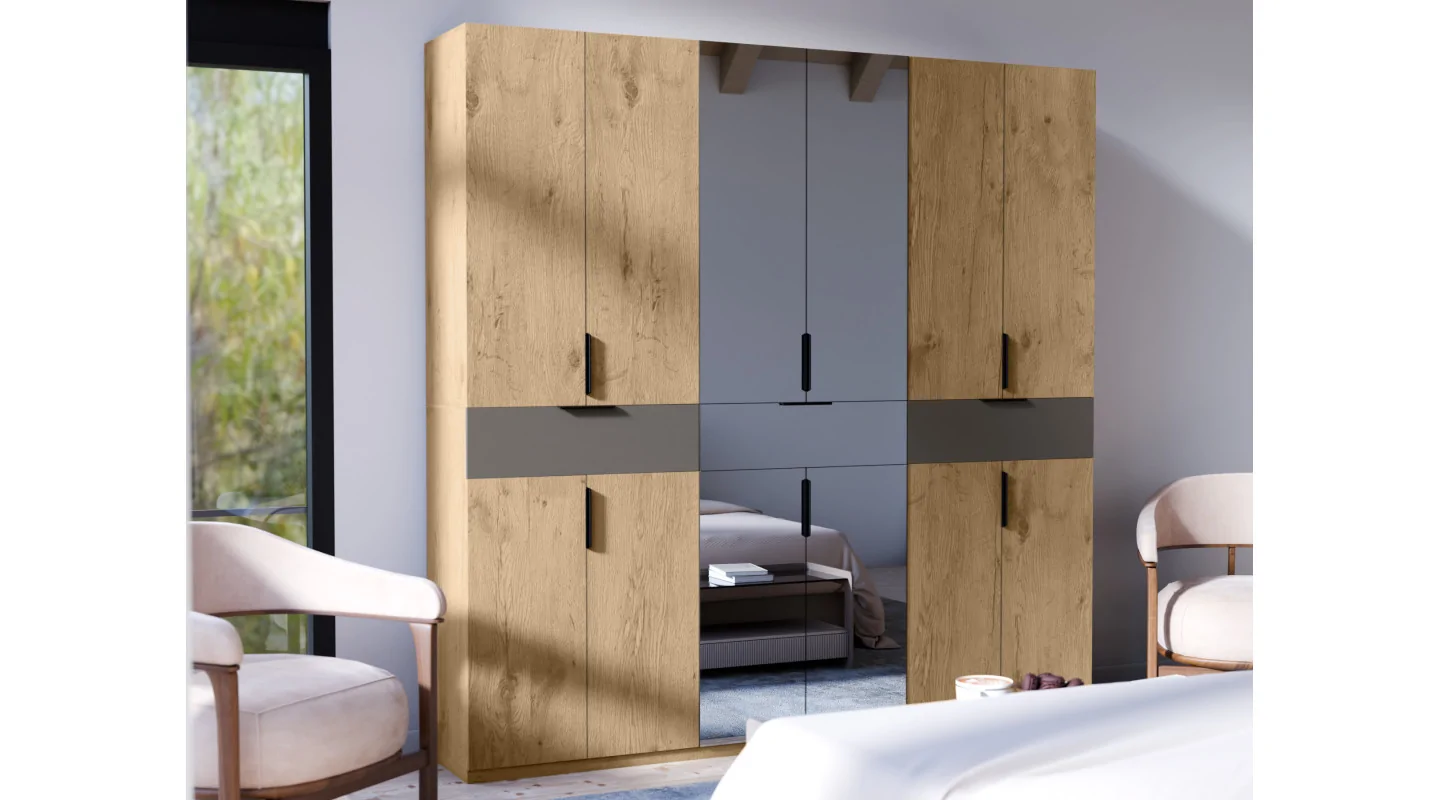 Nowoczesna szafa 270x240 cm dąb lancelot szary grafit lustro – Arvion | eMeblast