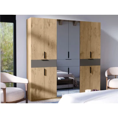 Nowoczesna szafa 270x240 cm dąb lancelot szary grafit lustro – Arvion | eMeblast