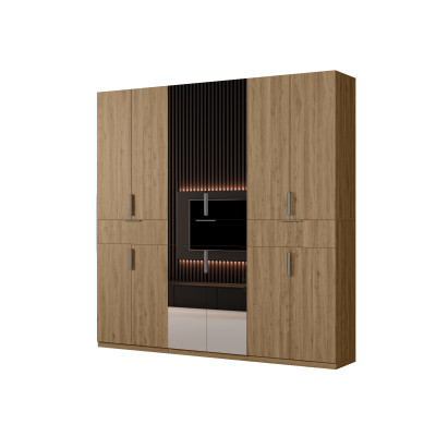 Nowoczesna szafa z dużą przestrzenią do przechowywania 270x240 cm z lustrem dąb carpenter whisky – Arvion