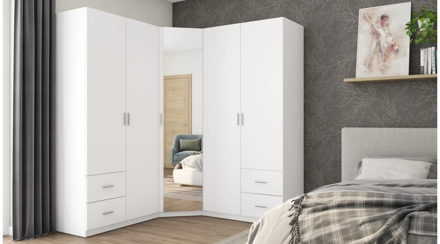 Szafa narożna 189x214 cm biel lustro – Cornero | eMeblast