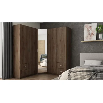 Szafa narożna 189x214 cm orzech okapi lustro – Cornero | eMeblast