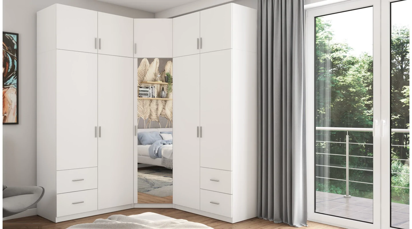 Szafa narożna 189x240 cm biel lustro – Corvado | eMeblast