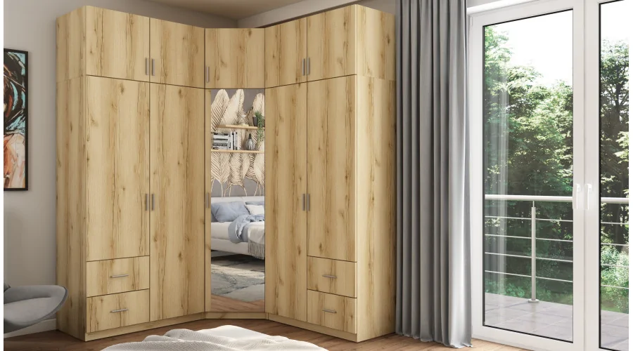 Szafa narożna 189x240 cm dąb grand naturalny lustro – Corvado | eMeblast