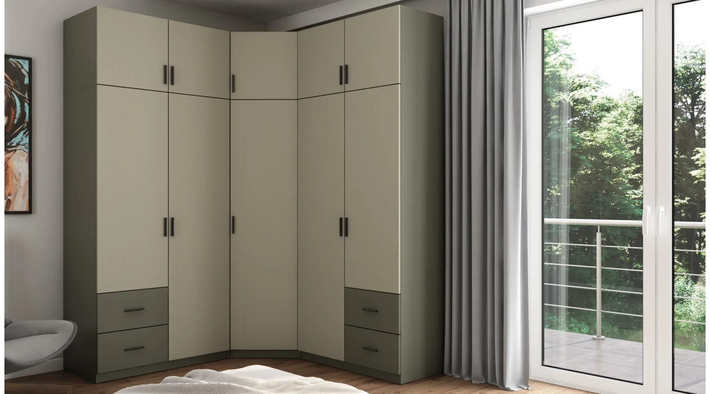 Szafa narożna 189x240 cm szary grafit eukaliptus lustro – Corvado | eMeblast