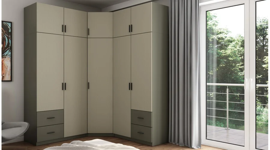 Szafa narożna 189x240 cm szary grafit eukaliptus lustro – Corvado | eMeblast