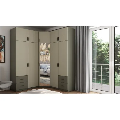 Szafa narożna 189x240 cm szary grafit eukaliptus lustro – Corvado | eMeblast