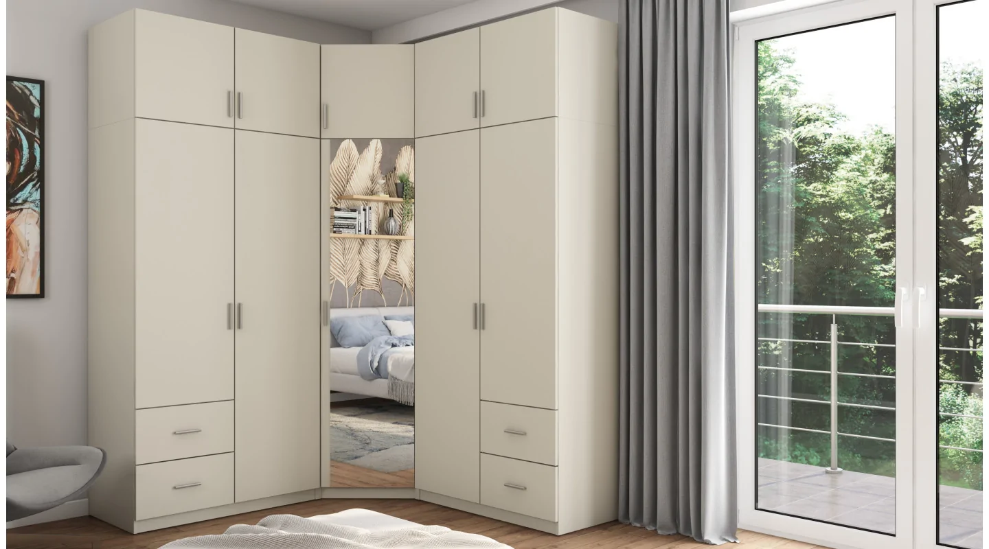 Szafa narożna 189x240 cm kaszmirowy beż lustro – Corvado | eMeblast