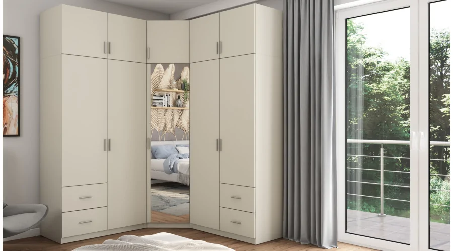 Szafa narożna 189x240 cm kaszmirowy beż lustro – Corvado | eMeblast