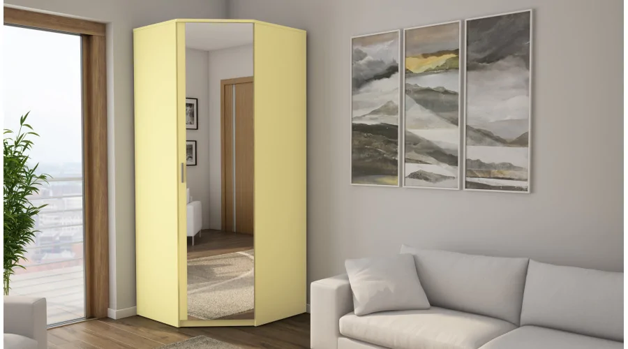Szafa narożna 85x85 cm lustro wanilia drążek półki | eMeblast