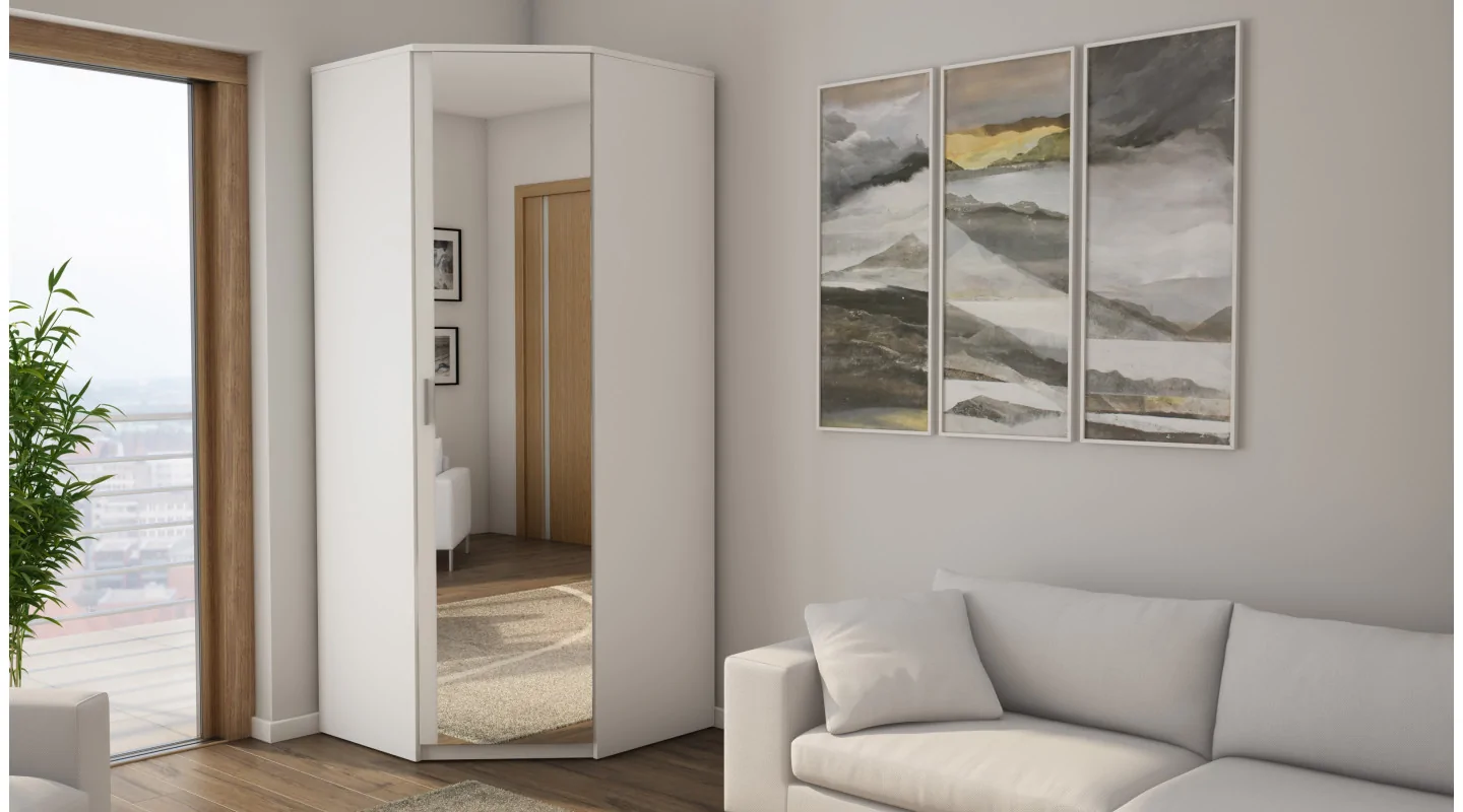 Szafa narożna 85x85 cm lustro biel – Vena | eMeblast Szafa narożna 85x85 cm lustro biel – Vena | eMeblast
