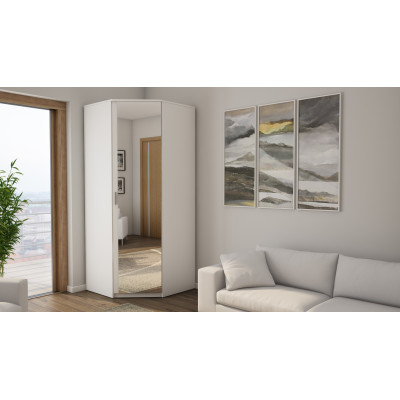 Szafa narożna 85x85 cm z lustrem biel – Vena