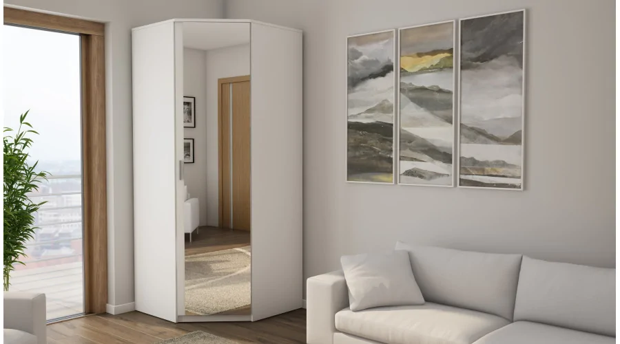 Szafa narożna 85x85 cm lustro biel – Vena | eMeblast Szafa narożna 85x85 cm lustro biel – Vena | eMeblast