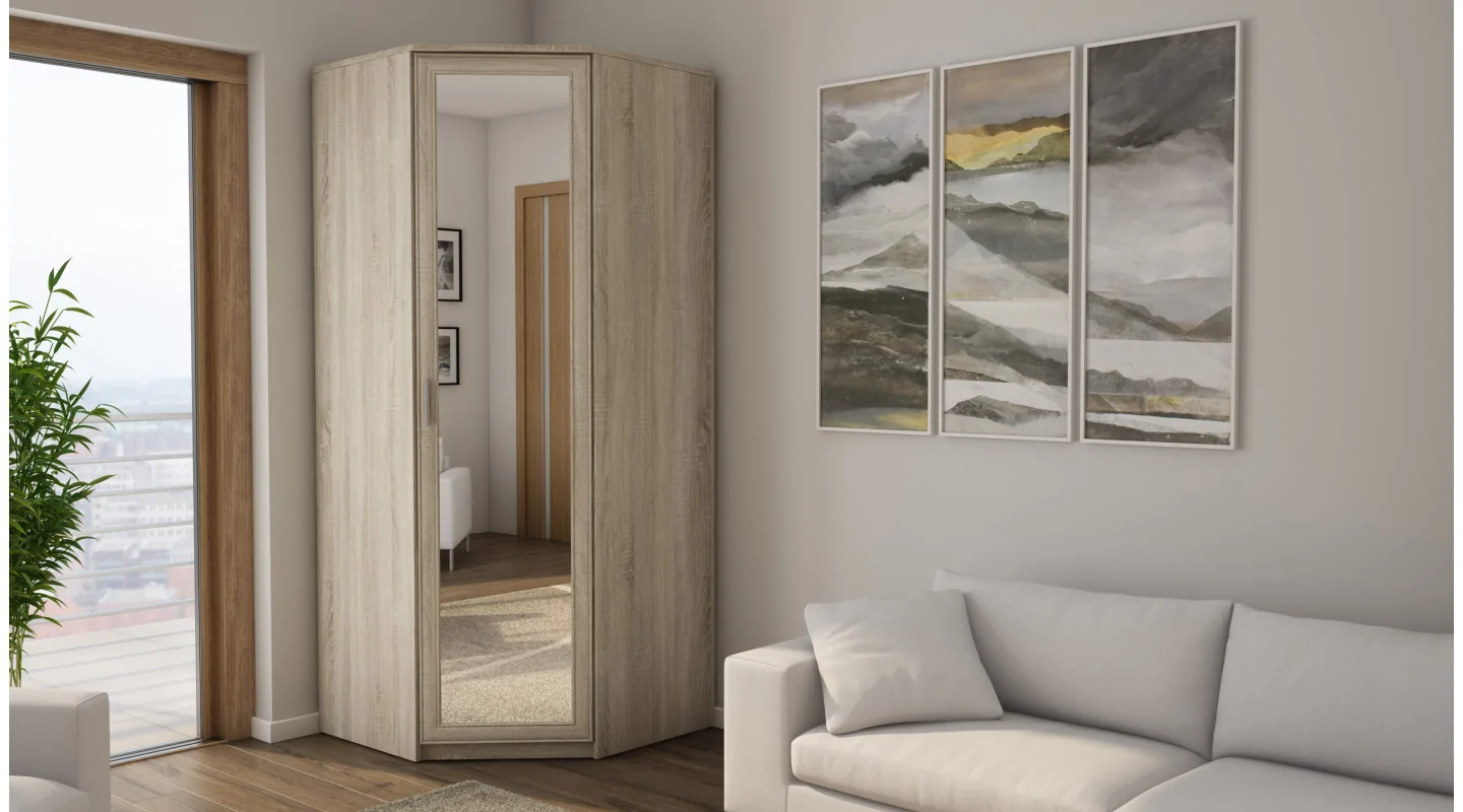 Szafa narożna 85x85 cm lustro sonoma jasna – Vena | eMeblast