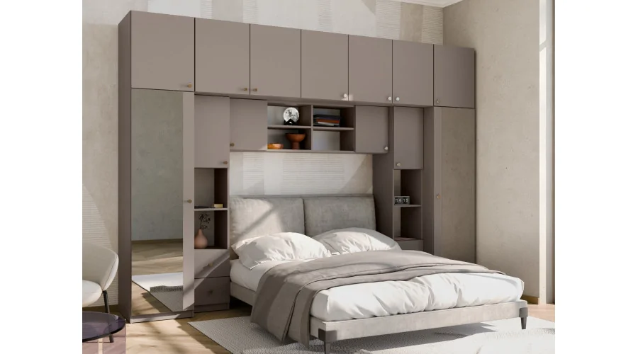 Zabudowa sypialni 394x225 cm 2 lustra sepia – Sena | eMeblast