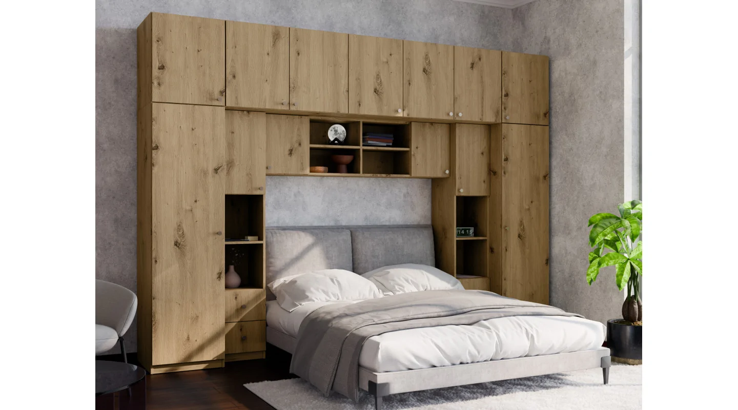 Zabudowa do sypialni 394x225 cm dąb Artisan – Sena