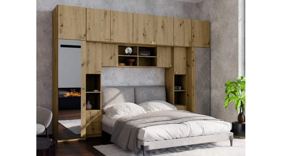 Zabudowa sypialni 394x225 cm 2 lustra dąb Artisan – Sena | eMeblast