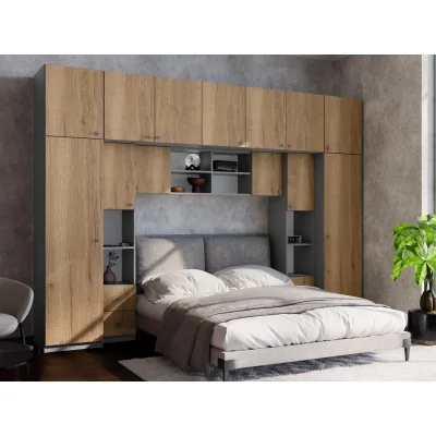 Zabudowa sypialni 394x225 cm antracyt dąb Halifax – Sena | eMeblast