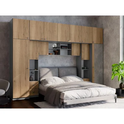 Zabudowa sypialni 394x225 cm lustro antracyt dąb Halifax – Sena | eMeblast