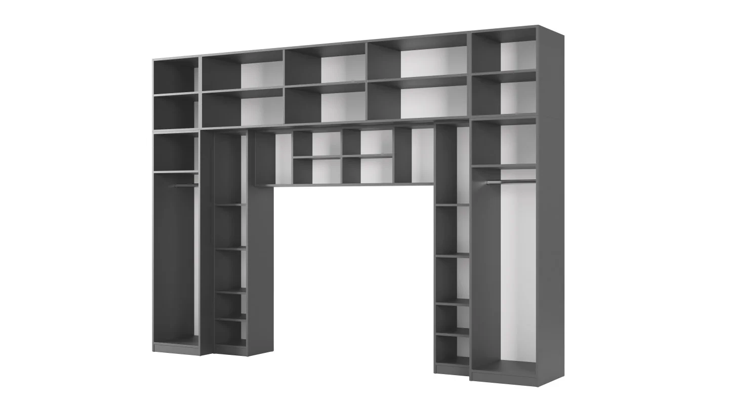 Zabudowa do sypialni 394x225 cm 2 lustra antracyt / dąb Halifax – Sena