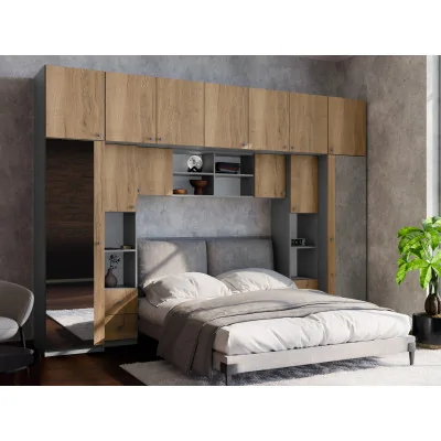 Zabudowa do sypialni 394x225 cm 2 lustra antracyt / dąb Halifax – Sena