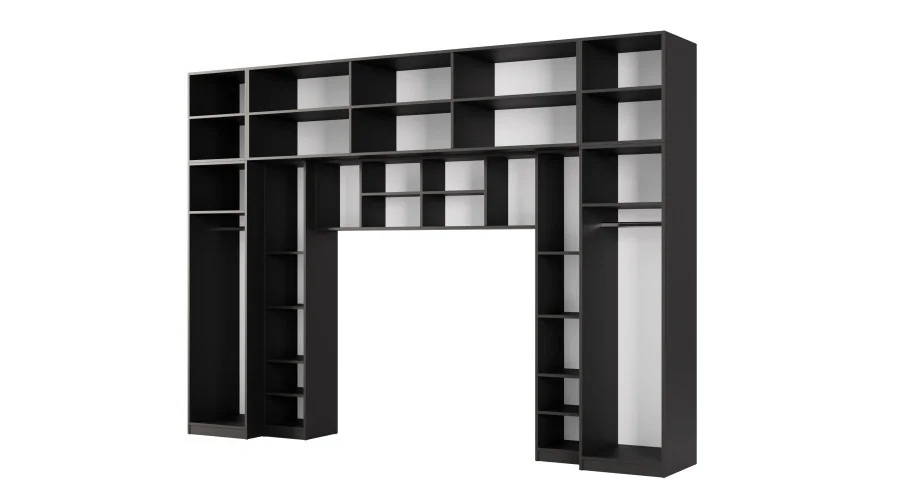 Zabudowa sypialni 394x225 cm czarny onyx dąb Halifax – Sena | eMeblast