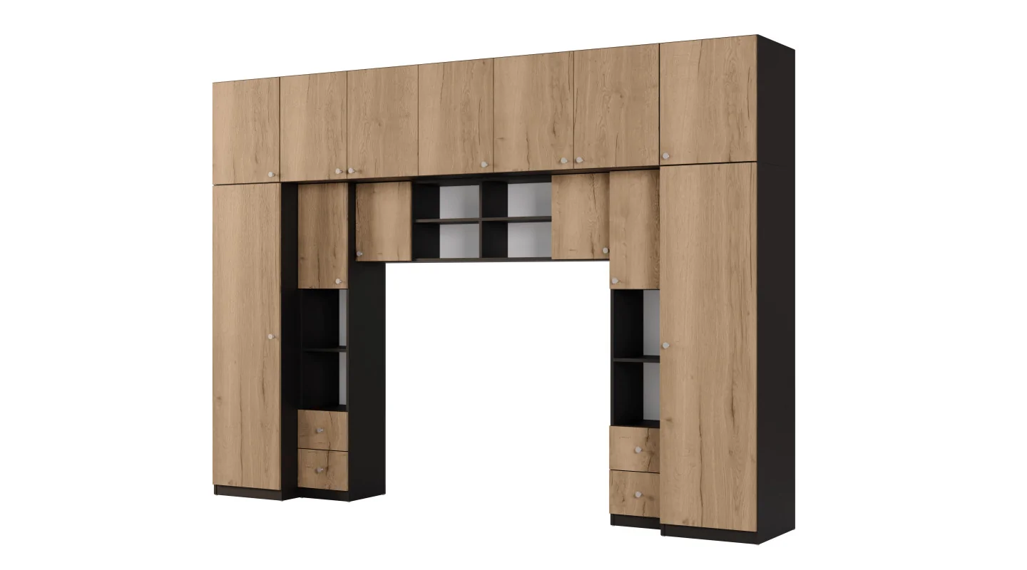 Zabudowa sypialni 394x225 cm czarny onyx dąb Halifax – Sena | eMeblast