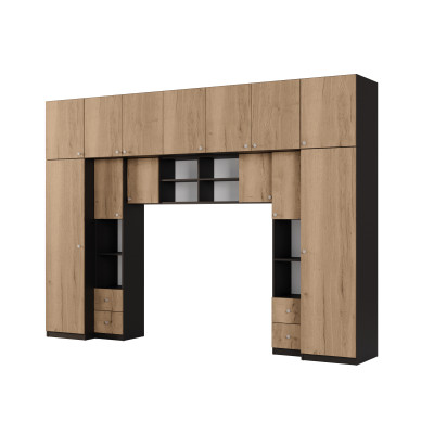 Zabudowa do sypialni 394x225 cm czarny onyx / dąb Halifax – Sena