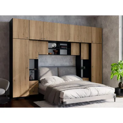 Zabudowa sypialni 394x225 cm czarny onyx dąb Halifax – Sena | eMeblast