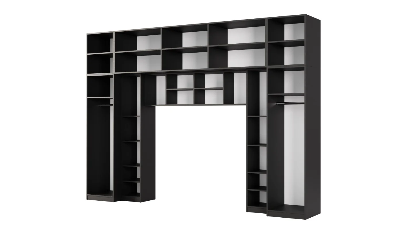 Zabudowa sypialni 394x225 cm lustro czarny onyx dąb Halifax – Sena | eMeblast
