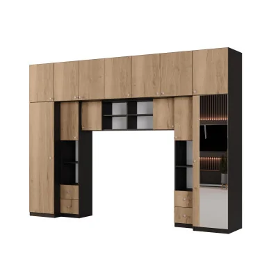 Zabudowa sypialni 394x225 cm lustro czarny onyx dąb Halifax – Sena | eMeblast