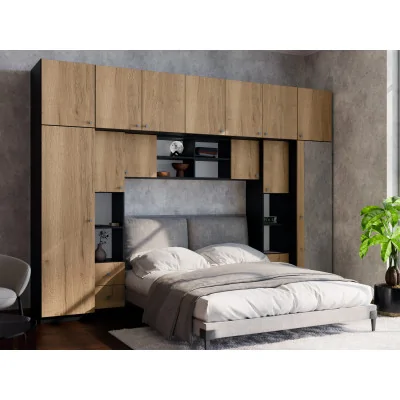 Zabudowa sypialni 394x225 cm lustro czarny onyx dąb Halifax – Sena | eMeblast