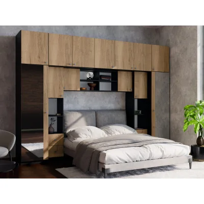 Zabudowa sypialni 394x225 cm 2 lustra czarny onyx dąb Halifax – Sena | eMeblast