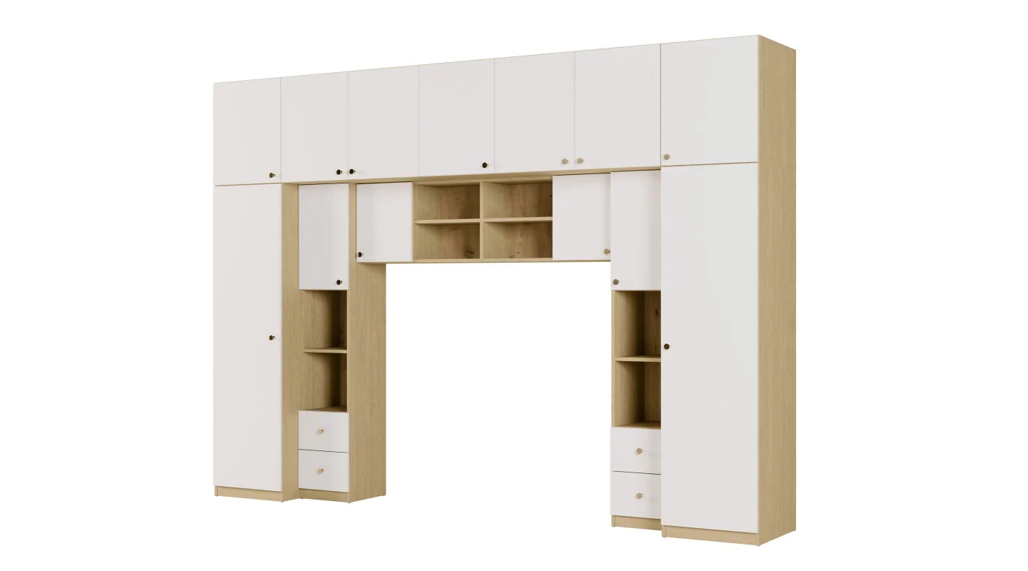 Zabudowa sypialni 394x225 cm dąb Baltic Dune biel – Sena | eMeblast