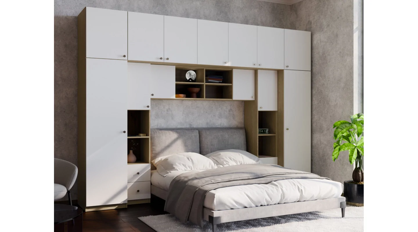 Zabudowa sypialni 394x225 cm dąb Baltic Dune biel – Sena | eMeblast