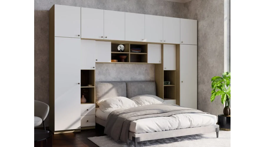Zabudowa sypialni 394x225 cm dąb Baltic Dune biel – Sena | eMeblast