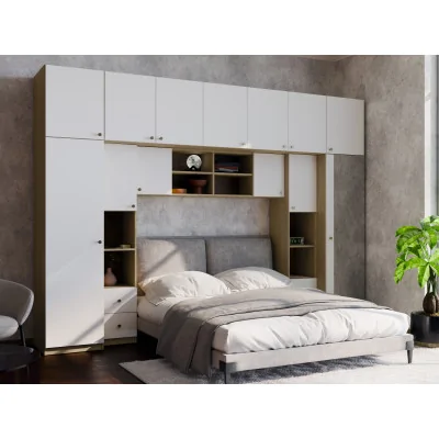 Zabudowa sypialni 394x225 cm lustro dąb Baltic Dune biel – Sena | eMeblast