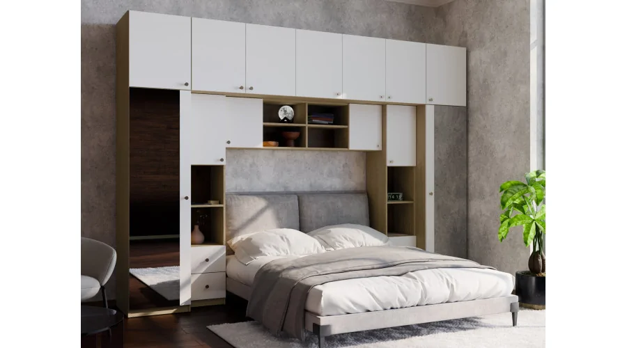Zabudowa sypialni 394x225 cm 2 lustra dąb Baltic Dune biel – Sena | eMeblast