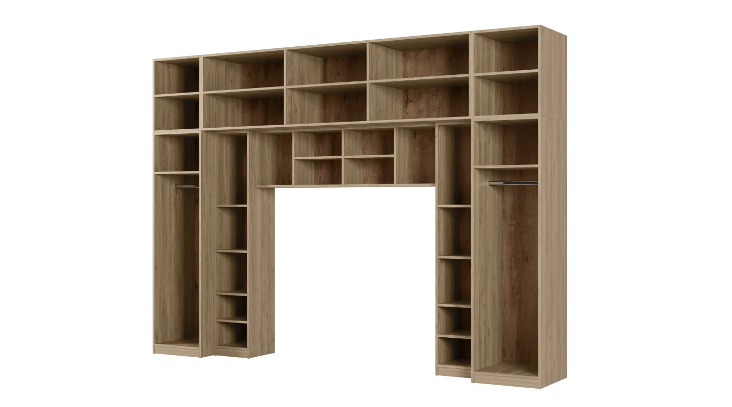 Zabudowa sypialni 394x225 cm dąb Carpenter Whisky szary grafit – Sena | eMeblast