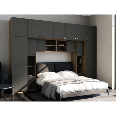 Zabudowa sypialni 394x225 cm dąb Carpenter Whisky szary grafit – Sena | eMeblast