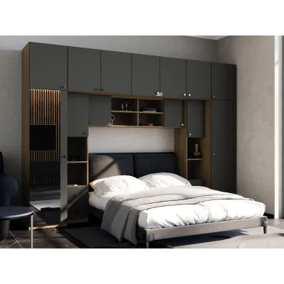 Zabudowa sypialni 394x225 cm lustro dąb Carpenter Whisky szary grafit – Sena | eMeblast
