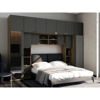 Zabudowa sypialni 394x225 cm 2 lustra dąb Carpenter Whisky szary grafit – Sena | eMeblast