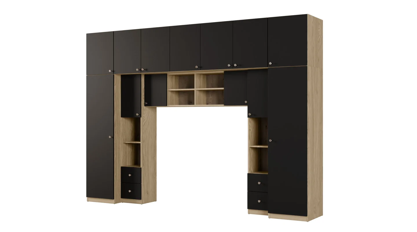 Zabudowa sypialni 394x225 cm dąb olejowany czarny onyx – Sena | eMeblast